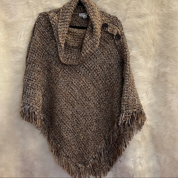 Cowl Neck Fringed Poncho - Picture 7 of 16